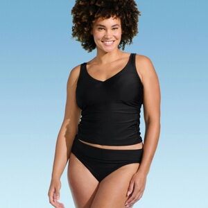 Lands' End black V- neck Tankini top size 16